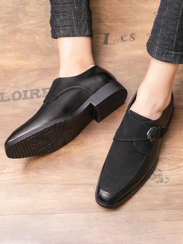 Men Buckle Decor Dress Shoes, Business Black Monk Shoes