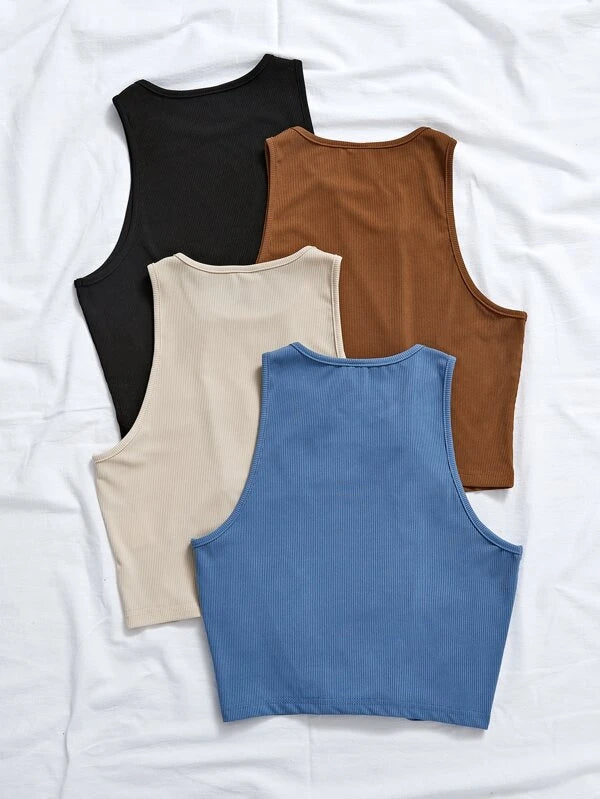 SHEIN Essnce 4pcs Rib Knit Solid Tank Top