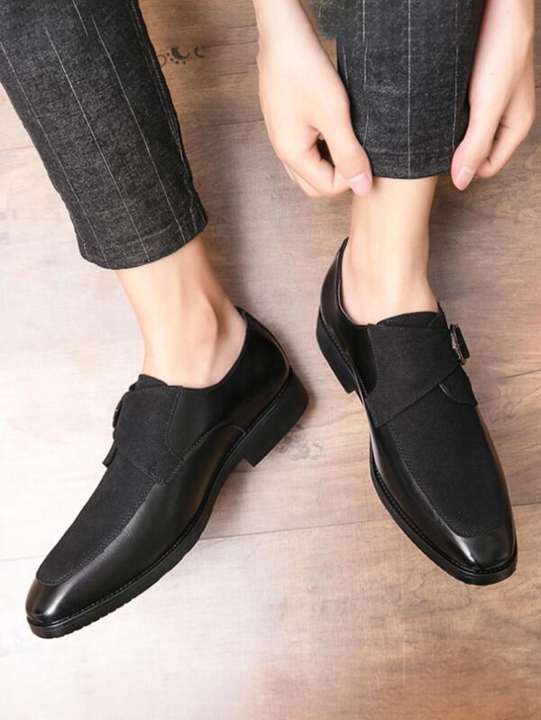 Men Buckle Decor Dress Shoes, Business Black Monk Shoes