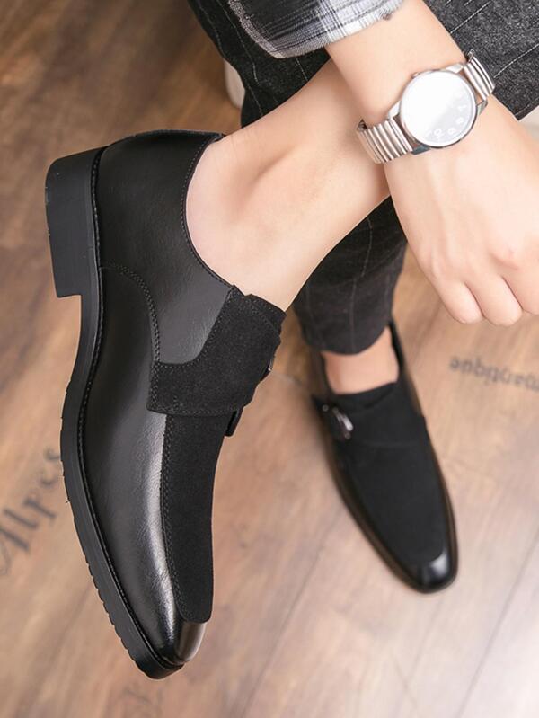 Men Buckle Decor Dress Shoes, Business Black Monk Shoes