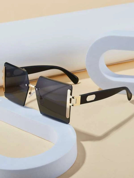 1pair Men Studded Decor Geometric Rimless Fashion Glasses For Daily Life