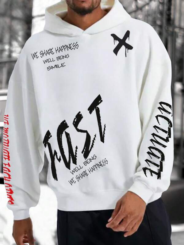 Manfinity EMRG Men Slogan Graphic Drop Shoulder Hoodie