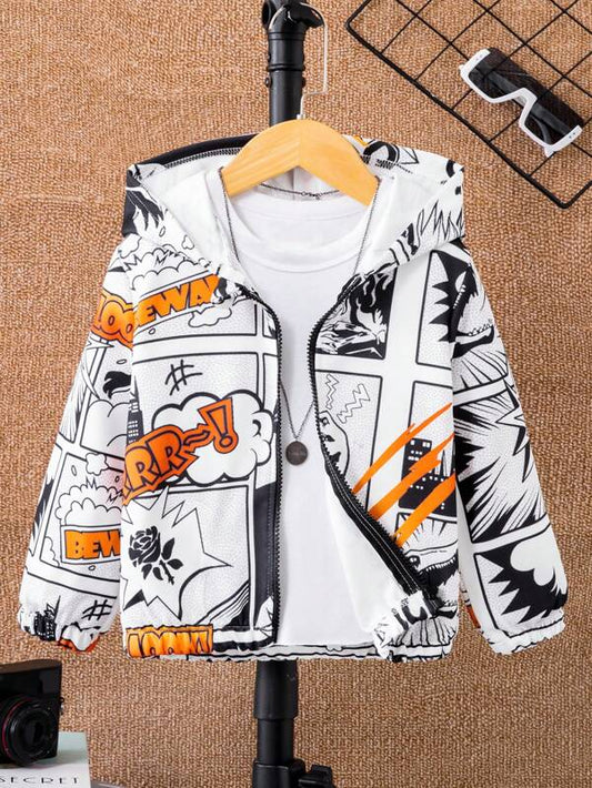 Young Boy Pop Art Print Zip Up Hooded Jacket Without Tee