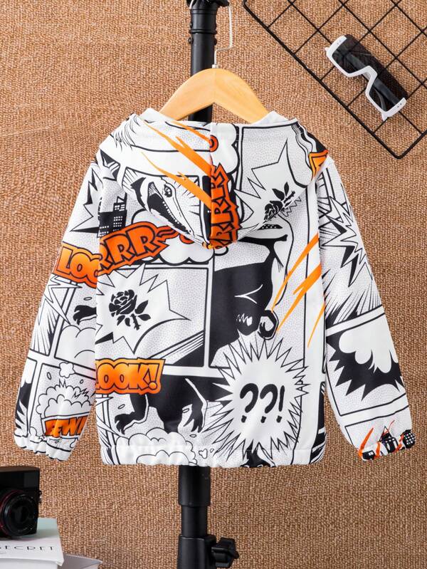 Young Boy Pop Art Print Zip Up Hooded Jacket Without Tee