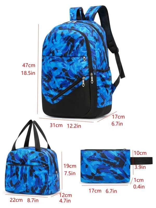 3pcs Men Graphic Print Casual Daypack Set