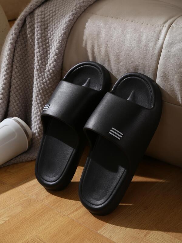 Cool Grey Slippers For Men, Striped Pattern Single Band EVA Slides