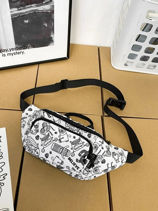 Men Cartoon Graphic Waist Bag Chest Bag