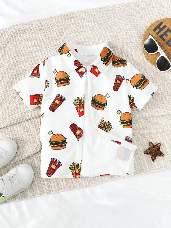 SHEIN Kids QTFun Toddler Boys Hamburger Print Shirt