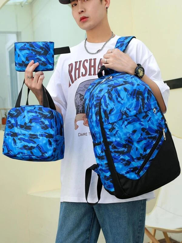 3pcs Men Graphic Print Casual Daypack Set