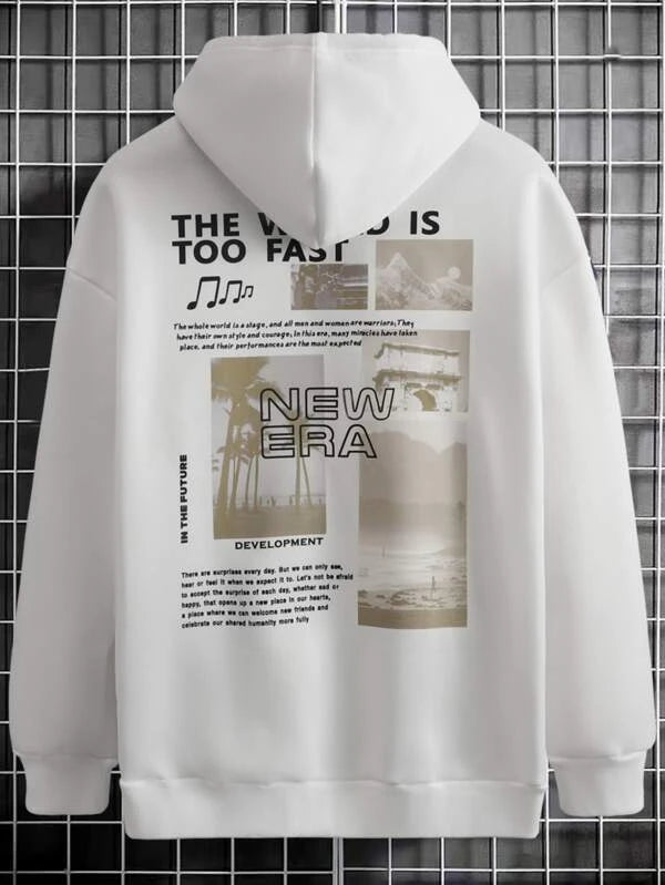 Men Slogan Graphic Drop Shoulder Drawstring Hoodie