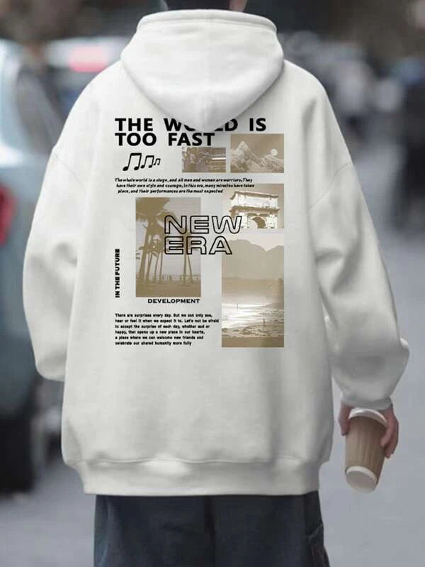 Men Slogan Graphic Drop Shoulder Drawstring Hoodie