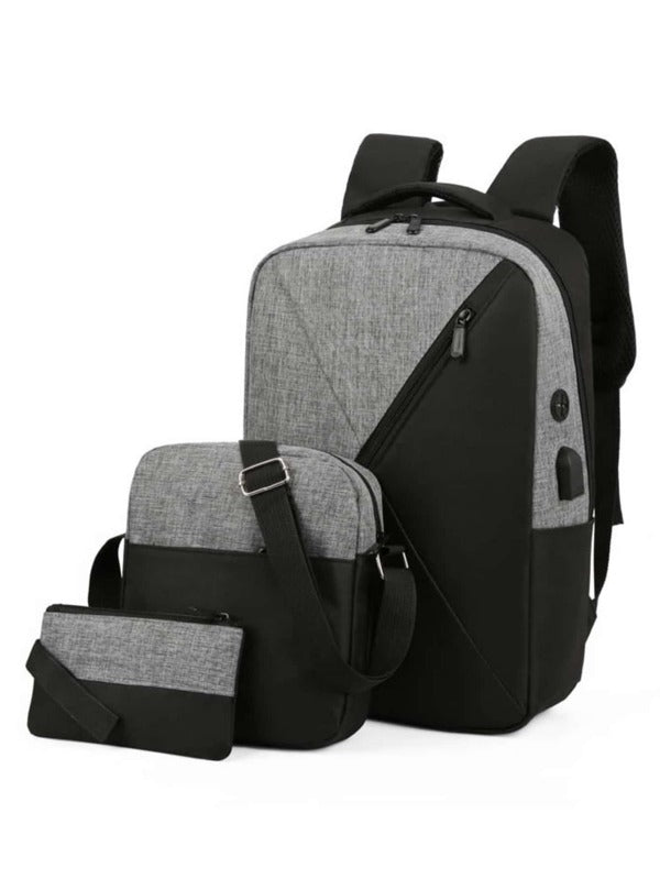 3pcs Men Two Tone Laptop Backpack Set