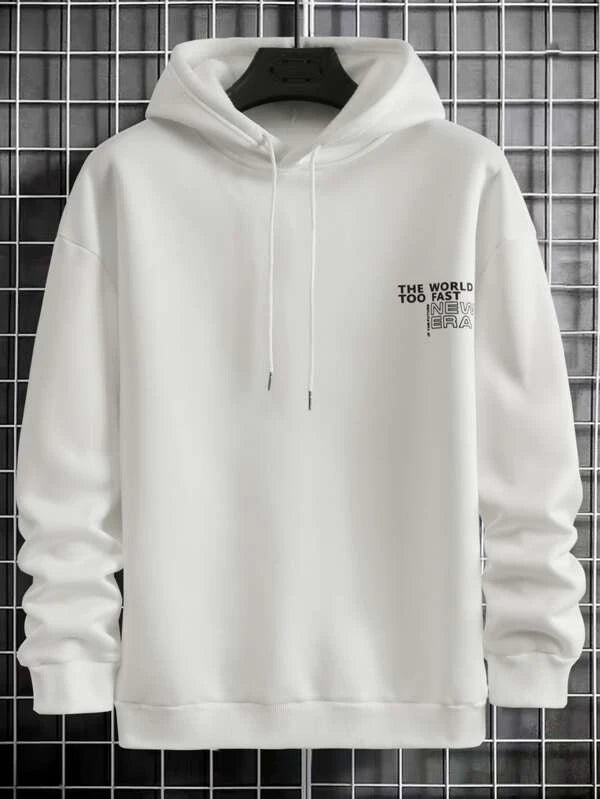 Men Slogan Graphic Drop Shoulder Drawstring Hoodie