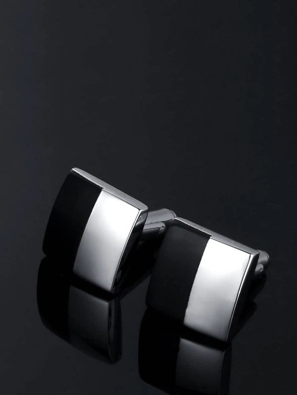 1pair Fashionable Two Tone Square Decor Cufflinks For Men For Daily Decoration For A Stylish Look