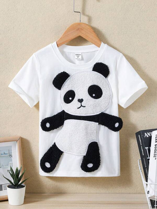 SHEIN Toddler Boys Panda Embroidery Patched Detail Tee