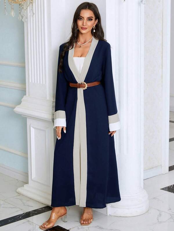 SHEIN Najma Contrast Trim Open Front Abaya