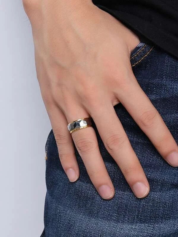 Fashionable and Popular Men Geometric Textured Ring Stainless Steel for Jewelry Gift and for a Stylish Look