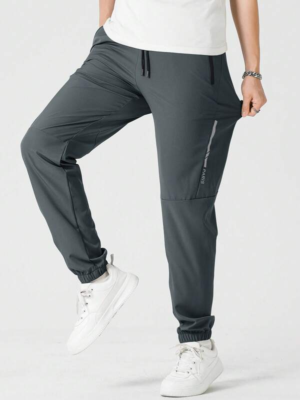 Men Letter Graphic Drawstring Waist Sports Pants