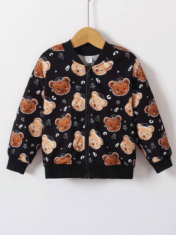 Young Boy Bear Print Bomber Jacket Without Tee