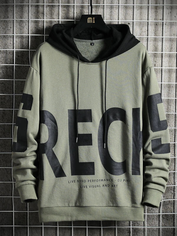 Men Slogan Graphic Drawstring Hoodie