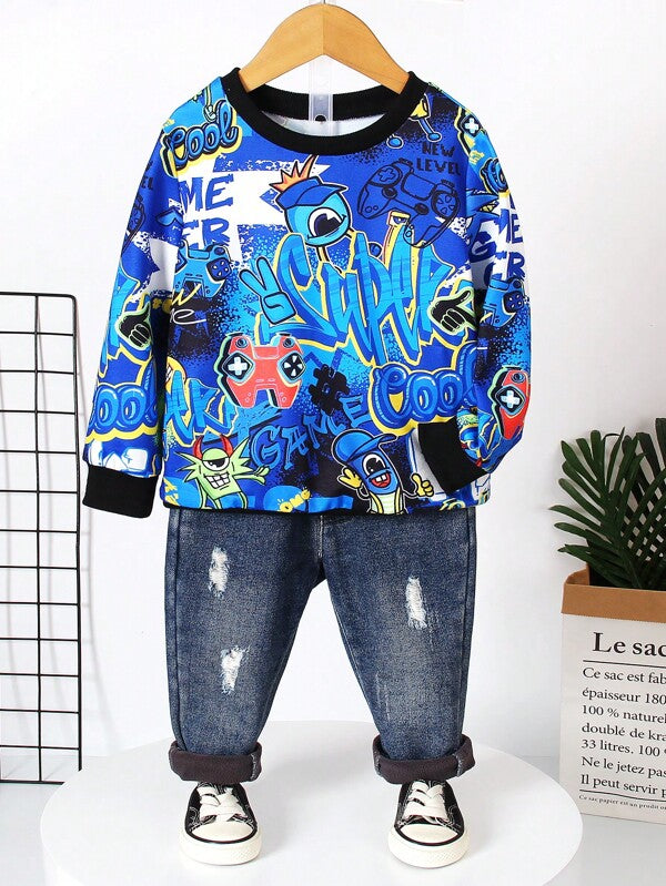 Young Boy Cartoon Graphic Sweatshirt