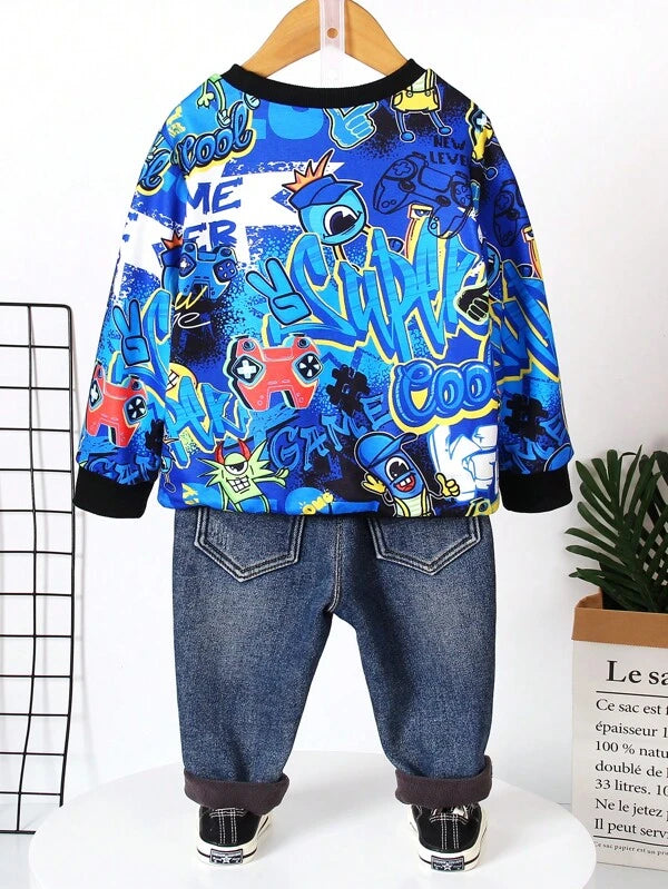 Young Boy Cartoon Graphic Sweatshirt