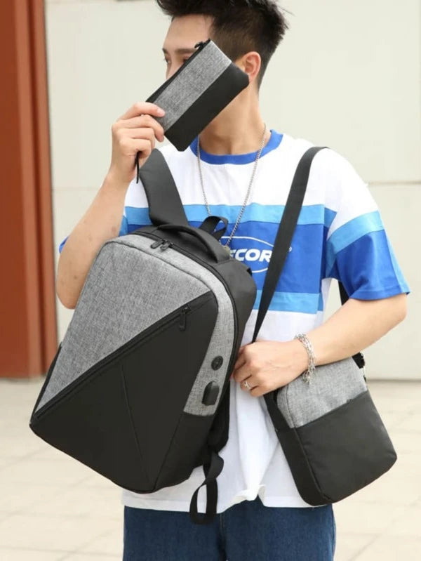 3pcs Men Two Tone Laptop Backpack Set