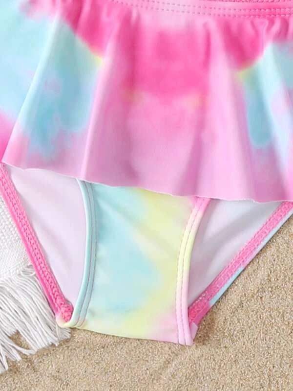 SHEIN Kids QTFun Toddler Girls Unicorn & Tie Dye Pattern Bikini Swimsuit