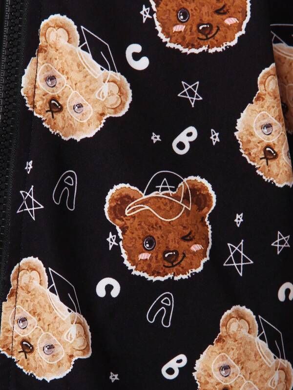 Young Boy Bear Print Bomber Jacket Without Tee