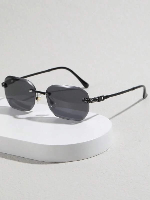 1pair Men Rhinestone Decor Geometric Rimless Fashion Glasses For Daily Life