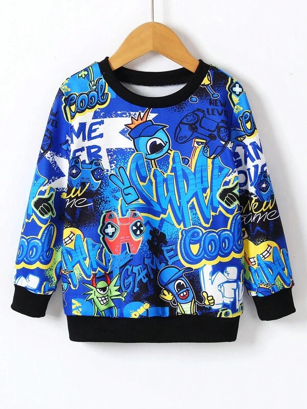 Young Boy Cartoon Graphic Sweatshirt