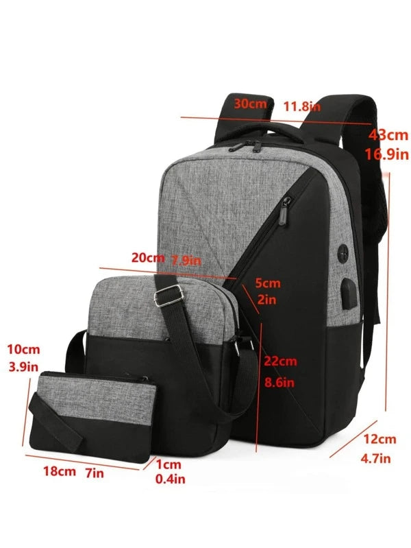 3pcs Men Two Tone Laptop Backpack Set