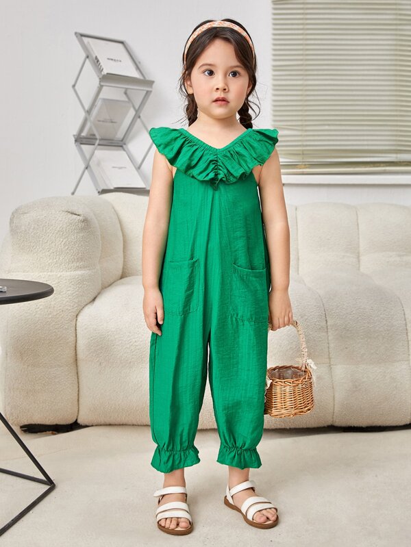 SHEIN Toddler Girls Ruffle Trim Dual Pocket Jumpsuit