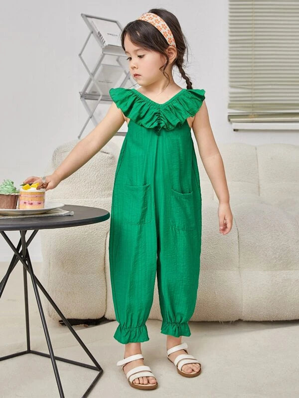 SHEIN Toddler Girls Ruffle Trim Dual Pocket Jumpsuit