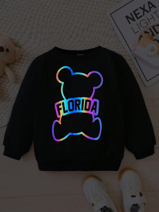 Young Boy Reflective Bear Print Sweatshirt