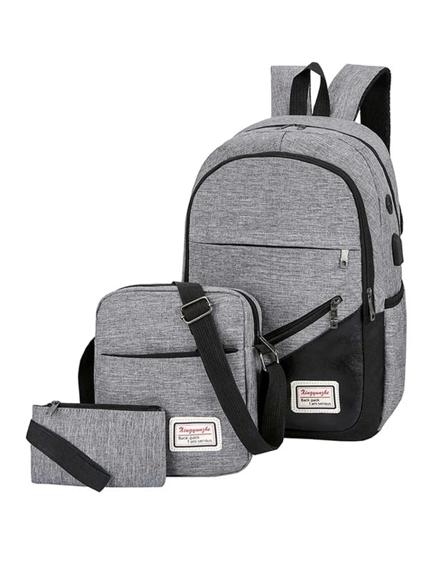 3pcs Men Patch Detail Backpack Set