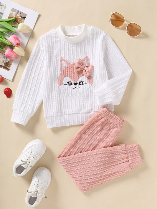 SHEIN Kids Y2Kool Young Girl Heart Print Pullover & Sweatpants