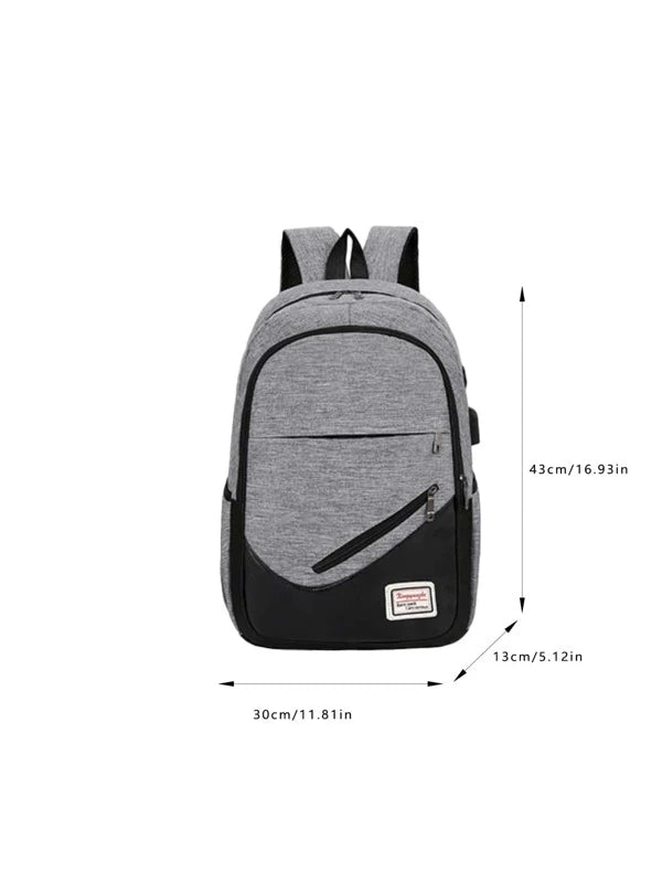 3pcs Men Patch Detail Backpack Set