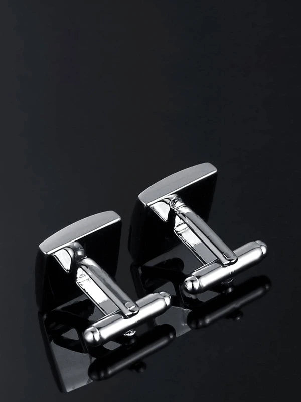 1pair Fashionable Two Tone Square Decor Cufflinks For Men For Daily Decoration For A Stylish Look