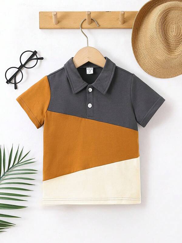 SHEIN Kids EVRYDAY Toddler Boys Color Block Polo Shirt