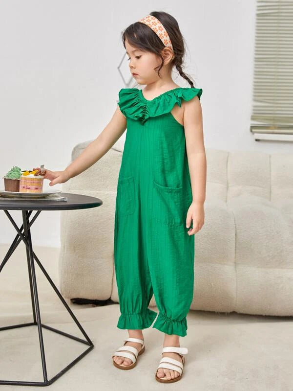 SHEIN Toddler Girls Ruffle Trim Dual Pocket Jumpsuit