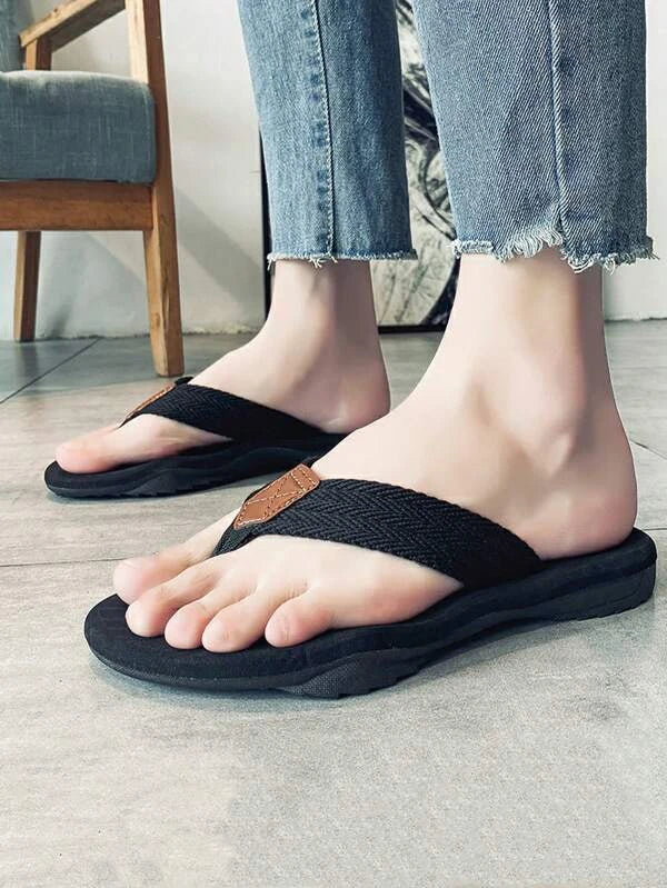 Fashionable Flip Flops For Men, Colorblock Stitch Detail Outdoor Slippers