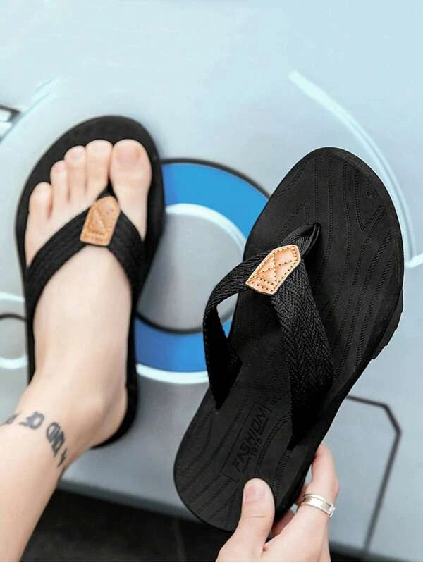 Fashionable Flip Flops For Men, Colorblock Stitch Detail Outdoor Slippers