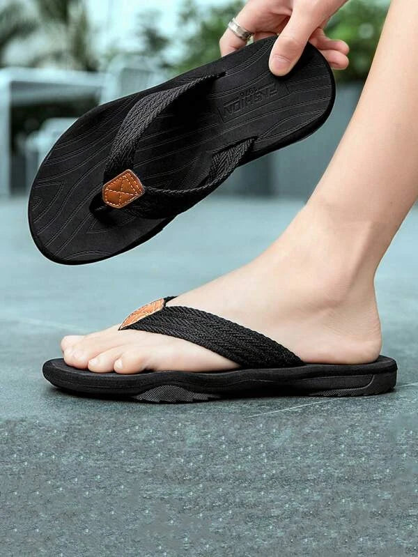 Fashionable Flip Flops For Men, Colorblock Stitch Detail Outdoor Slippers