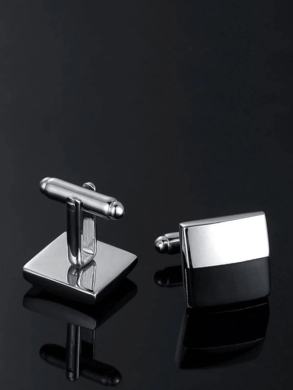 1pair Fashionable Two Tone Square Decor Cufflinks For Men For Daily Decoration For A Stylish Look