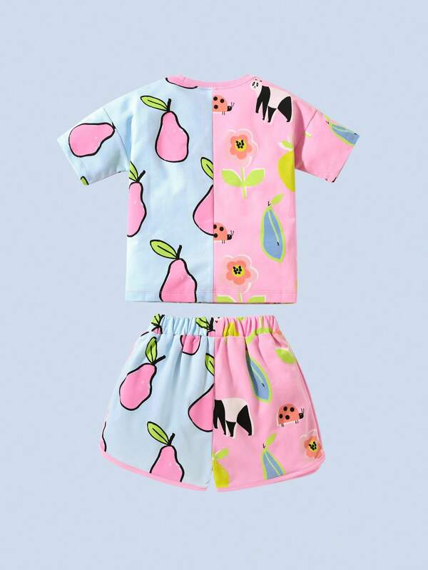 Toddler Girls Fruit Print Drop Shoulder Tee & Shorts