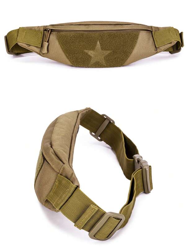 Star Pattern Fanny Pack Khaki Large Capacity Adjustable Strap