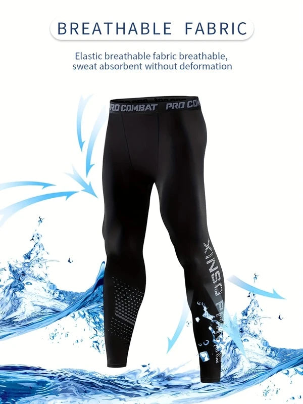 Men Letter Graphic Sports Tights