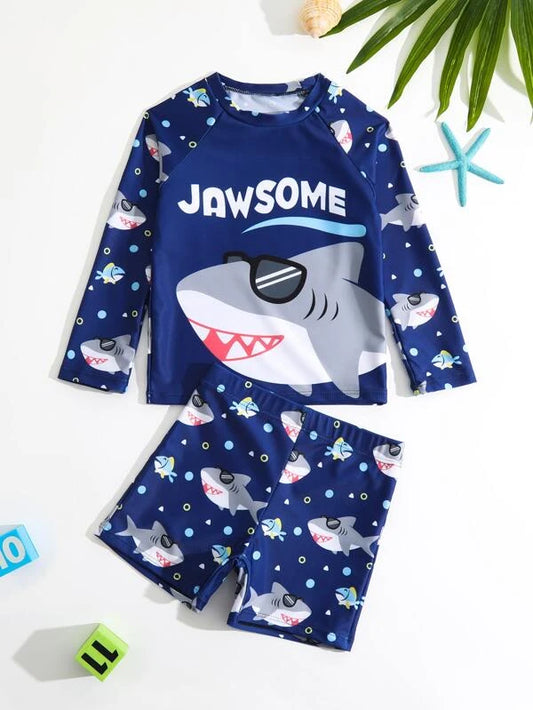 Toddler Boys Shark Print Beach Swimsuit