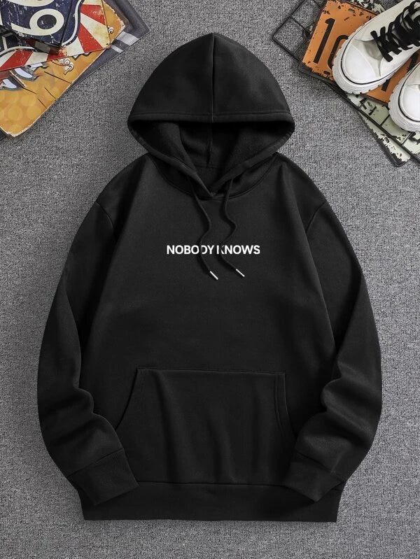 Men Slogan Graphic Drawstring Thermal Lined Hoodie